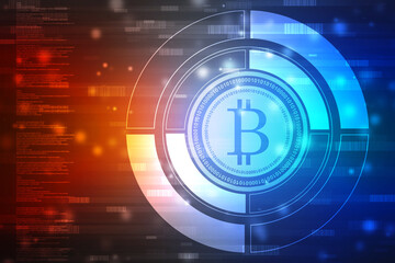 Global Abstract Bitcoin Crypto Currency Blockchain Technology World Map Background Illustration