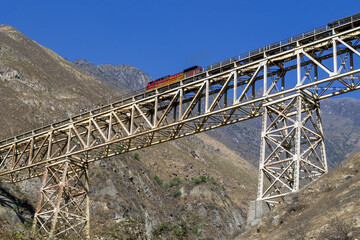 A train crossing the bridge.