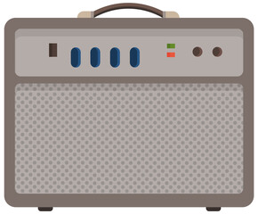 Iron radio with colorful buttons. Device for listening to audio and songs. Receiver to play sound. Device connected to antenna and used for radio reception. Radioreceiver vector illustration