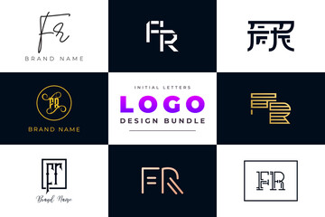 Set of collection Initial Letters FR Logo Design.