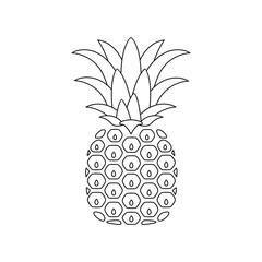 Pineapple outline icon. Simple line tropical fruit sign. Black and white food illustration.