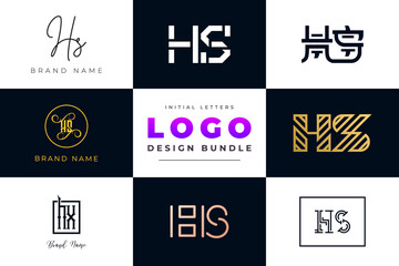 Set of collection Initial Letters HS Logo Design.