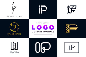 Set of collection Initial Letters IP Logo Design.