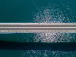 Aerial view of Sibenski Most, croatian bridge. Road. Sibenski, Croatia. Central Dalmatia, where the...