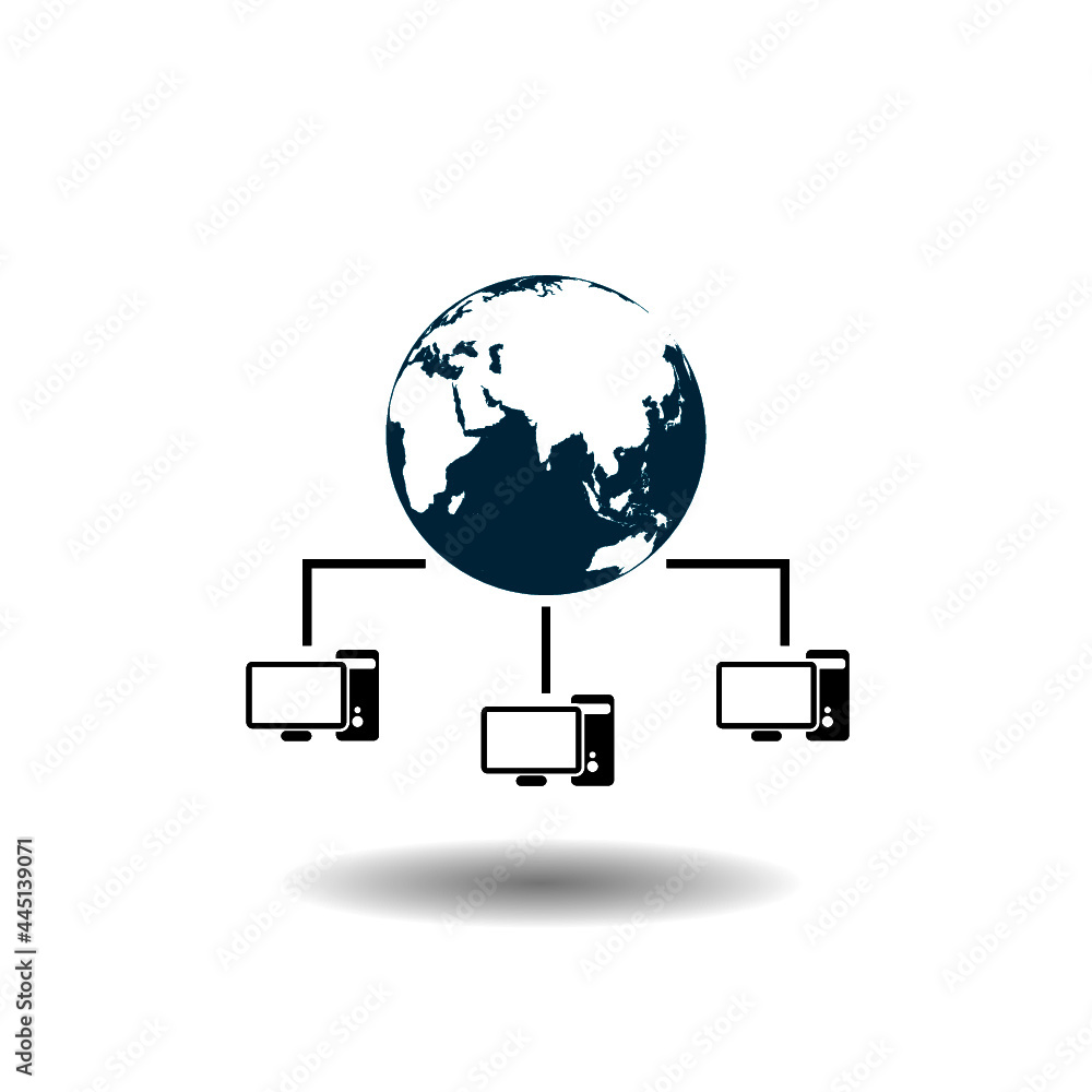 Poster computer networking icon with shadow