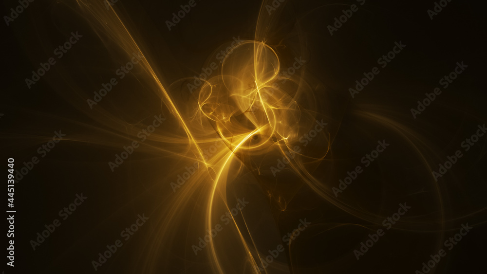 Wall mural Abstract colorful golden fiery shapes. Fantasy light background. Digital fractal art. 3d rendering.