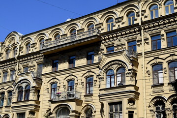 the facade of the building