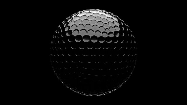Black golf ball isolated on black background.
3d illustration for background.
