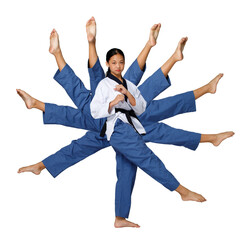 Taekwondo Teenager girl circle round her leg and strobe many legs