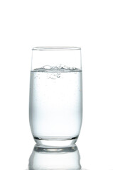 Glass with water and bubbles in water on a white background, Suitable for creative graphic design.