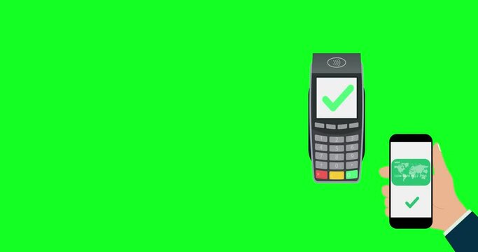 nfc card mobile payment pay pass animated video. phone hand  payment shop terminal animation