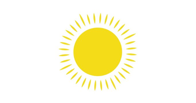 yellow sun rotating rays. sunlight spinning around hot summer symbol isolated on white background 4k video animation. animated  sun rotation