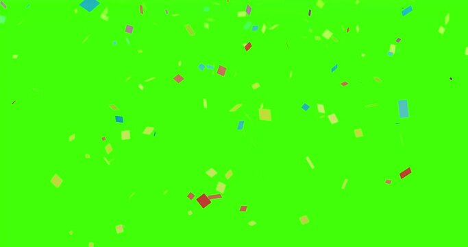confetti falling animation 4k. celebration birthday party surprise paper  blowout on green background greenscreen