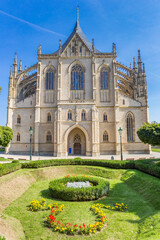 Front facade of the historic St. Barbara church in Kutna Hora, Czech Republic