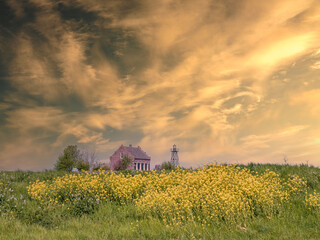 UNESCO Historical Lighthouse (1901) of Schokland, Flevoland Province, The Netherlands