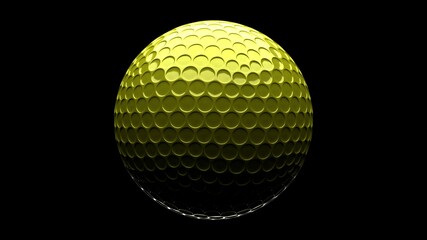 Yellow golf ball isolated on black background.
3d illustration for background.

