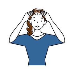 ヘアケア 頭頂部の薄毛と生え際の白髪が目立ってきて困り顔の可愛い女性 イラスト シンプル ベクター