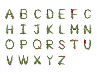 Christmas english alphabet. Celebration illustration. Vector typographic element. Winter lettering design. New year collection.