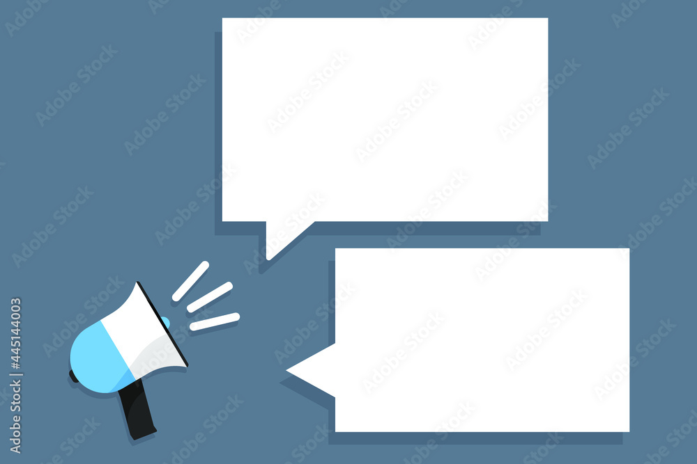 Poster announced megaphone with speech bubble in flat design. vector isolated on background. modern illustr