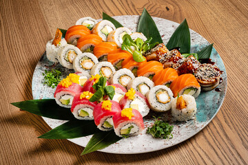 gourmet sushi set in the restaurant