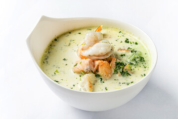 cream soup with fish and shrimps