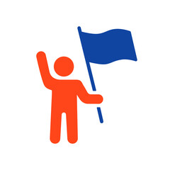 Man standing and holding in hands flag glyph icon