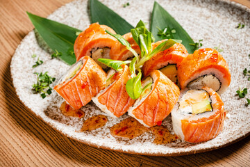 gourmet sushi set in the restaurant