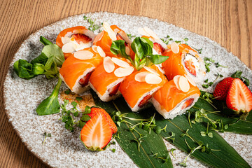 gourmet sushi set in the restaurant