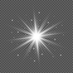Star burst with dust and sparkle isolated. Glow light effect with rays and shine particles. Sparkling magical dust particles.