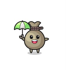 cute money sack illustration holding an umbrella