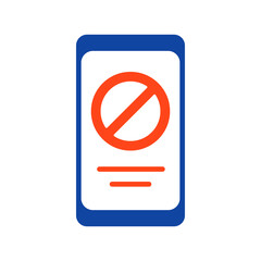 Prohibition sign on smartphone screen glyph icon