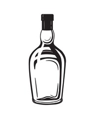alcohol drinks bottles engraving vector set. Vodka, whiskey and cognac. Isolated black and white vintage style . - 445149080