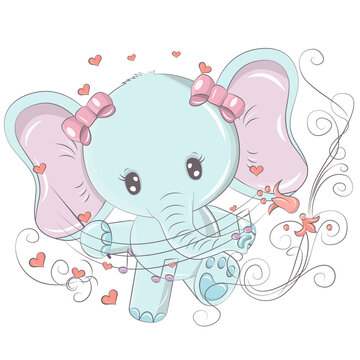 Elephant in cartoon style isolated on white background. The images are made for children's products, as well as perfect for children's parties. The animal illustration smiles sweetly and has beautiful