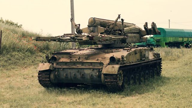 Military tank from the second world war.Tank - an armored combat vehicle on a crawler chassis with a main cannon. Armored vehicle for war against enemies. Heavy artillery