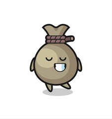 money sack cartoon illustration with a shy expression