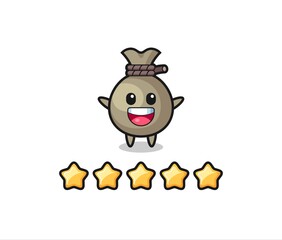 the illustration of customer best rating, money sack cute character with 5 stars