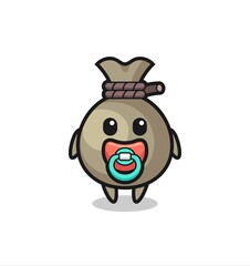 baby money sack cartoon character with pacifier