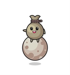 illustration of money sack cartoon sitting on the moon