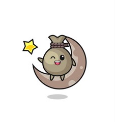 illustration of money sack cartoon sitting on the half moon