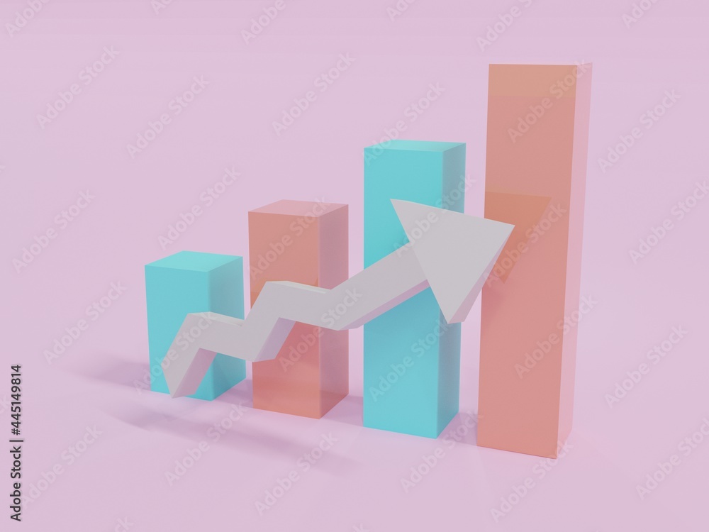 Poster business graph 3d render illustration. growth chart report symbol for progress.