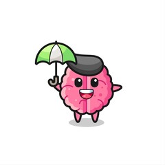 cute brain illustration holding an umbrella