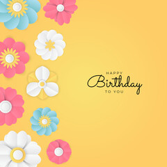 Happy birthday party invitation card background. Universal creative flower greeting card. Carnival flower and celebration card templates. Trendy color style. Vector design element.