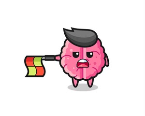 brain character as line judge hold the flag straight horizontally