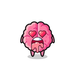 the falling in love expression of a cute brain with heart shaped eyes