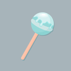 Lollipop Chupa-Chups in sweet glaze. Pastel blue colored. Vector illustration.