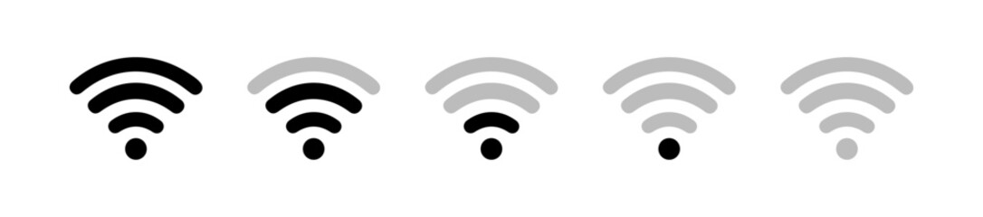 Wi-Fi wireless signal icon set. Different levels of communication. Wi-Fi button. Vector illustration. - obrazy, fototapety, plakaty