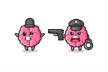 illustration of brain robber with hands up pose caught by police