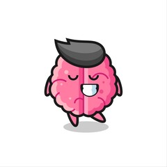 brain cartoon illustration with a shy expression