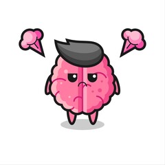 annoyed expression of the cute brain cartoon character