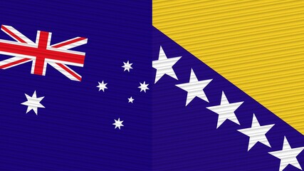 Bosnia and Herzegovina and Australia Two Half Flags Together Fabric Texture Illustration